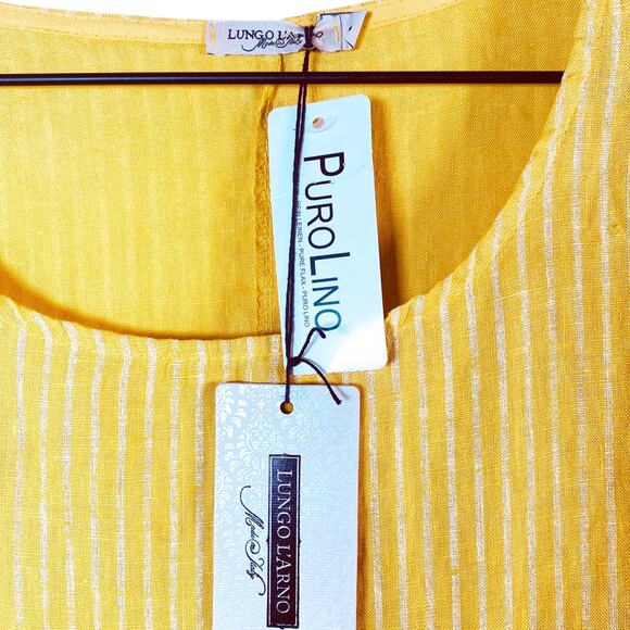 Lungo L'Arno 100% Italian Linen Tunic Shirt in Yellow Stripe Size Small NWT - Picture 3 of 4
